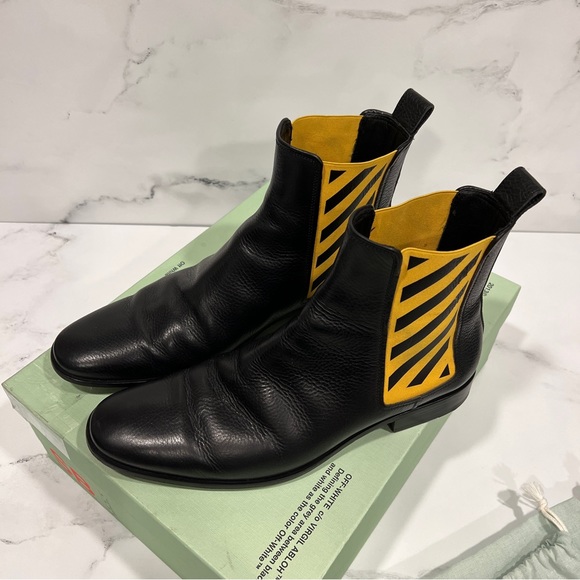 OFF WHITE Men’s Striped-Gore Leather Chelsea Boot - Picture 3 of 6